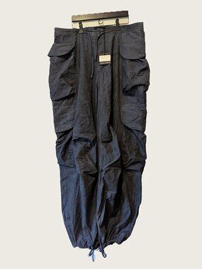Men's Black Cargo Pants with Drawstring Hem